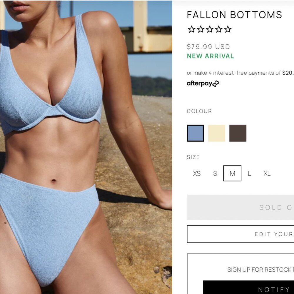 SIZE MEDIUM--NEW, NEVER WORN--TJ SWIM--FALLON SWIM BOTTOMS-- BABY BLUE--SOLD OUT